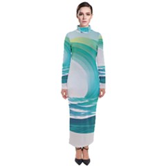 Tsunami Tidal Wave Wave Minimalist Ocean Sea Turtleneck Maxi Dress by uniart180623