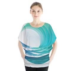 Tsunami Tidal Wave Wave Minimalist Ocean Sea Batwing Chiffon Blouse