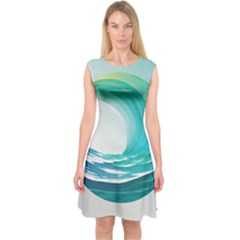 Tsunami Tidal Wave Wave Minimalist Ocean Sea Capsleeve Midi Dress by uniart180623