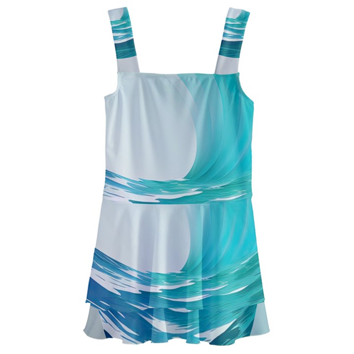 Tsunami Tidal Wave Wave Minimalist Ocean Sea Kids  Layered Skirt Swimsuit