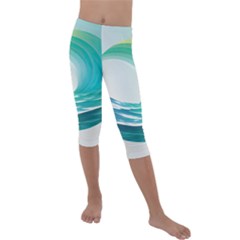 Tsunami Tidal Wave Wave Minimalist Ocean Sea Kids  Lightweight Velour Capri Leggings  by uniart180623