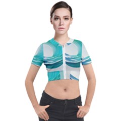 Tsunami Tidal Wave Wave Minimalist Ocean Sea Short Sleeve Cropped Jacket by uniart180623