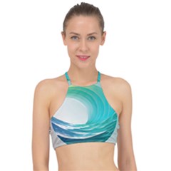 Tsunami Tidal Wave Wave Minimalist Ocean Sea Halter Bikini Top by uniart180623