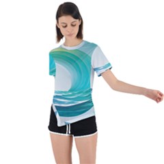 Tsunami Tidal Wave Wave Minimalist Ocean Sea Asymmetrical Short Sleeve Sports T-shirt by uniart180623