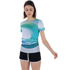 Tsunami Tidal Wave Wave Minimalist Ocean Sea Back Circle Cutout Sports T-shirt by uniart180623