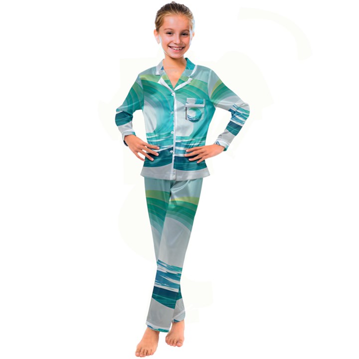 Tsunami Tidal Wave Wave Minimalist Ocean Sea Kids  Satin Long Sleeve Pajamas Set