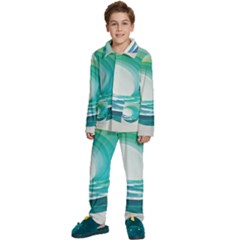 Tsunami Tidal Wave Wave Minimalist Ocean Sea Kids  Long Sleeve Velvet Pajamas Set