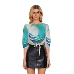 Tsunami Tidal Wave Wave Minimalist Ocean Sea Mid Sleeve Drawstring Hem Top by uniart180623