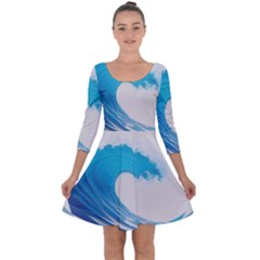 Wave Tsunami Tidal Wave Ocean Sea Water Quarter Sleeve Skater Dress by uniart180623