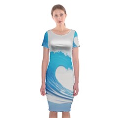 Wave Tsunami Tidal Wave Ocean Sea Water Classic Short Sleeve Midi Dress by uniart180623