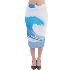 Wave Tsunami Tidal Wave Ocean Sea Water Velvet Midi Pencil Skirt by uniart180623