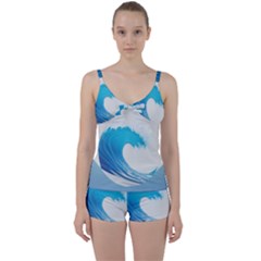 Wave Tsunami Tidal Wave Ocean Sea Water Tie Front Two Piece Tankini by uniart180623