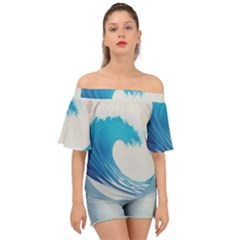 Wave Tsunami Tidal Wave Ocean Sea Water Off Shoulder Short Sleeve Top by uniart180623