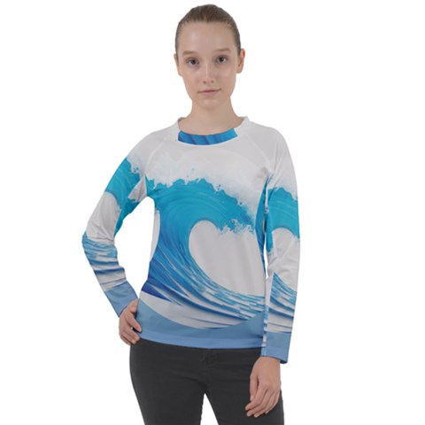 Wave Tsunami Tidal Wave Ocean Sea Water Women s Long Sleeve Raglan T-shirt by uniart180623