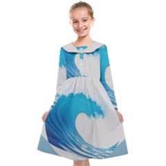 Wave Tsunami Tidal Wave Ocean Sea Water Kids  Midi Sailor Dress by uniart180623