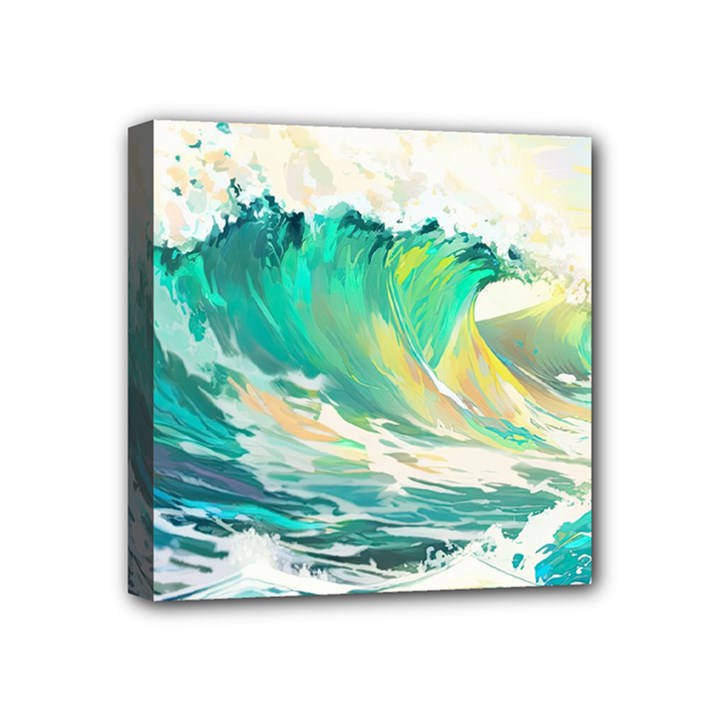 Waves Ocean Sea Tsunami Nautical Painting Mini Canvas 4  x 4  (Stretched)