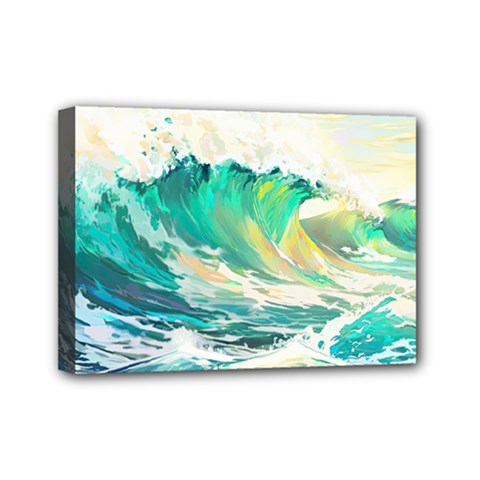 Waves Ocean Sea Tsunami Nautical Painting Mini Canvas 7  X 5  (stretched) by uniart180623