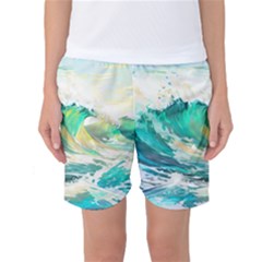 Waves Ocean Sea Tsunami Nautical Painting Women s Basketball Shorts by uniart180623