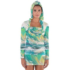 Waves Ocean Sea Tsunami Nautical Painting Long Sleeve Hooded T-shirt by uniart180623