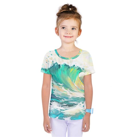 Waves Ocean Sea Tsunami Nautical Painting Kids  One Piece T-shirt by uniart180623