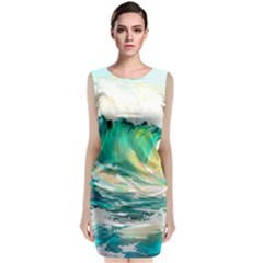 Waves Ocean Sea Tsunami Nautical Painting Sleeveless Velvet Midi Dress by uniart180623