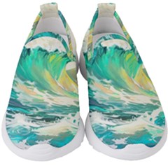 Waves Ocean Sea Tsunami Nautical Painting Kids  Slip On Sneakers by uniart180623