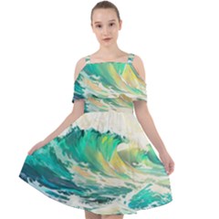 Waves Ocean Sea Tsunami Nautical Painting Cut Out Shoulders Chiffon Dress by uniart180623