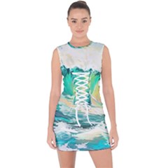 Waves Ocean Sea Tsunami Nautical Painting Lace Up Front Bodycon Dress by uniart180623