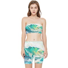 Waves Ocean Sea Tsunami Nautical Painting Stretch Shorts And Tube Top Set by uniart180623