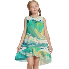 Waves Ocean Sea Tsunami Nautical Painting Kids  Frill Swing Dress by uniart180623