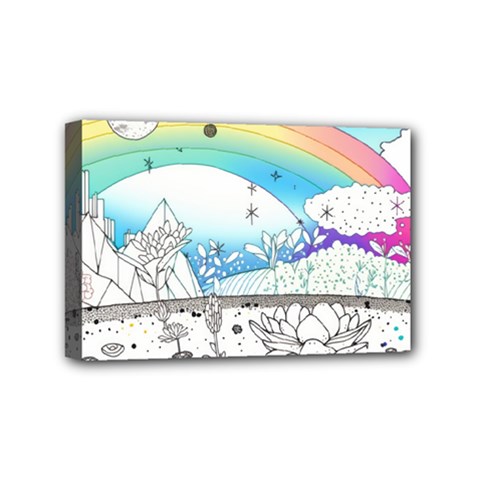 Rainbow Fun Cute Minimal Doodle Drawing Mini Canvas 6  X 4  (stretched) by uniart180623