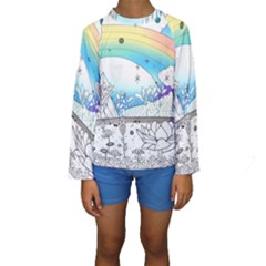 Rainbow Fun Cute Minimal Doodle Drawing Kids  Long Sleeve Swimwear by uniart180623