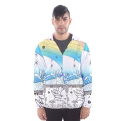 Rainbow Fun Cute Minimal Doodle Drawing Men s Hooded Windbreaker