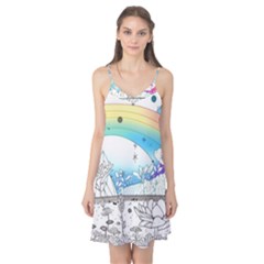 Rainbow Fun Cute Minimal Doodle Drawing Camis Nightgown  by uniart180623