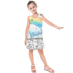 Rainbow Fun Cute Minimal Doodle Drawing Kids  Sleeveless Dress by uniart180623