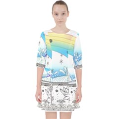 Rainbow Fun Cute Minimal Doodle Drawing Quarter Sleeve Pocket Dress by uniart180623