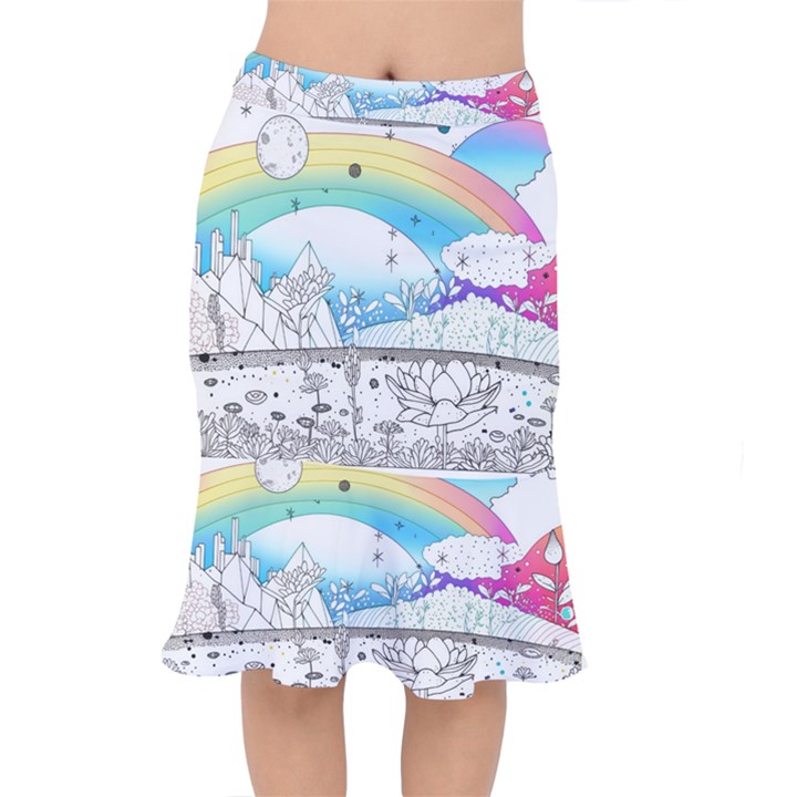 Rainbow Fun Cute Minimal Doodle Drawing Short Mermaid Skirt