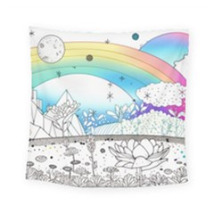 Rainbow Fun Cute Minimal Doodle Drawing Square Tapestry (small)