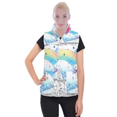 Rainbow Fun Cute Minimal Doodle Drawing Women s Button Up Vest