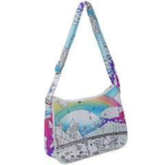 Rainbow Fun Cute Minimal Doodle Drawing Zip Up Shoulder Bag by uniart180623