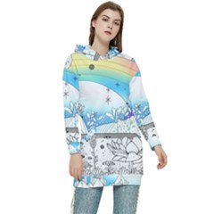 Rainbow Fun Cute Minimal Doodle Drawing Women s Long Oversized Pullover Hoodie