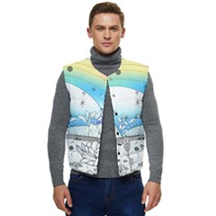 Rainbow Fun Cute Minimal Doodle Drawing Men s Button Up Puffer Vest	