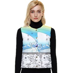 Rainbow Fun Cute Minimal Doodle Drawing Women s Button Up Puffer Vest