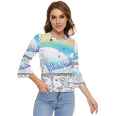 Rainbow Fun Cute Minimal Doodle Drawing Bell Sleeve Top