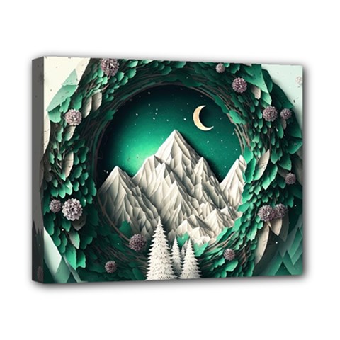 Christmas Wreath Winter Mountains Snow Stars Moon Canvas 10  X 8  (stretched)