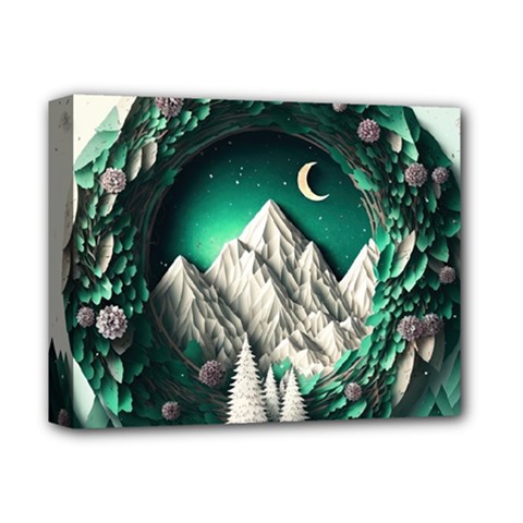 Christmas Wreath Winter Mountains Snow Stars Moon Deluxe Canvas 14  X 11  (stretched)