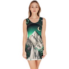 Christmas Wreath Winter Mountains Snow Stars Moon Bodycon Dress