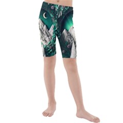 Christmas Wreath Winter Mountains Snow Stars Moon Kids  Mid Length Swim Shorts