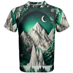 Christmas Wreath Winter Mountains Snow Stars Moon Men s Cotton T-shirt