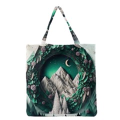 Christmas Wreath Winter Mountains Snow Stars Moon Grocery Tote Bag